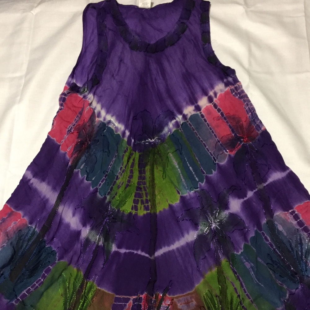 Long Purple Tie Dye Beach Cover-up, Large